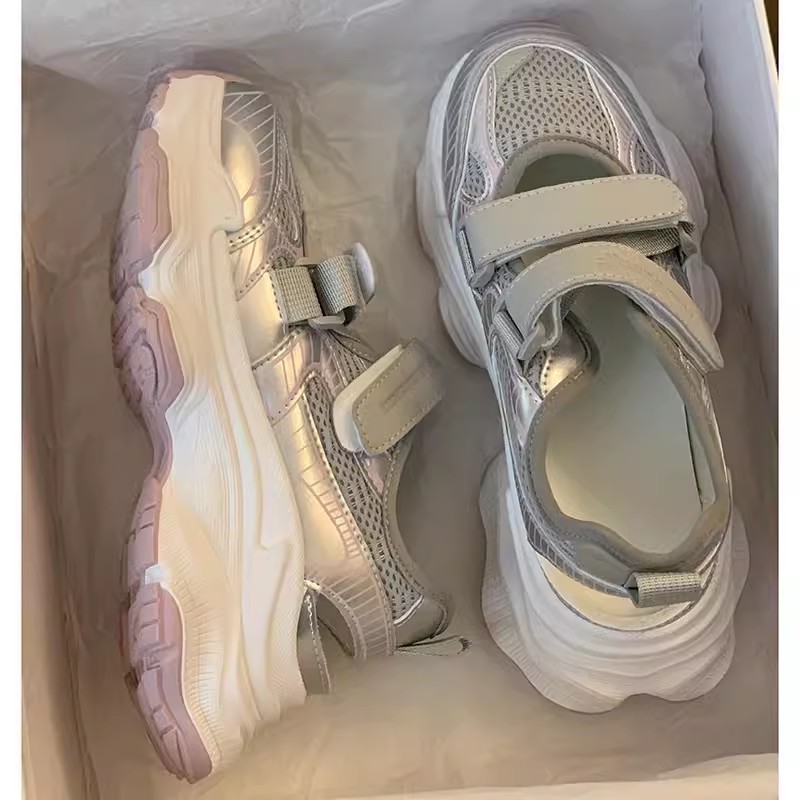 메탈릭 실버 속이 빈 플랫폼 샌들 여성용 더블 벨크로  - Sandal Sport Outdoor 리뷰 및 가격