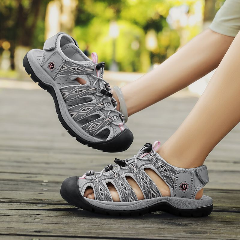 여성용 고급 천연 가죽 스포츠 샌들, 야외 여행용 폐쇄 - Sandal Sport Outdoor 리뷰 및 가격